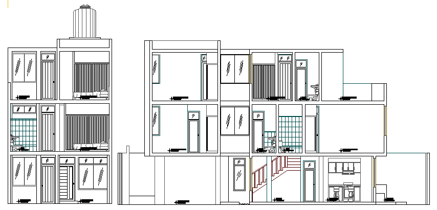 Elevation and Section Plan of Housing Project dwg file