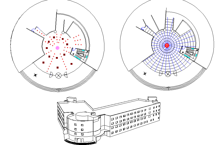 Elevation and layout plan of hotel dwg file