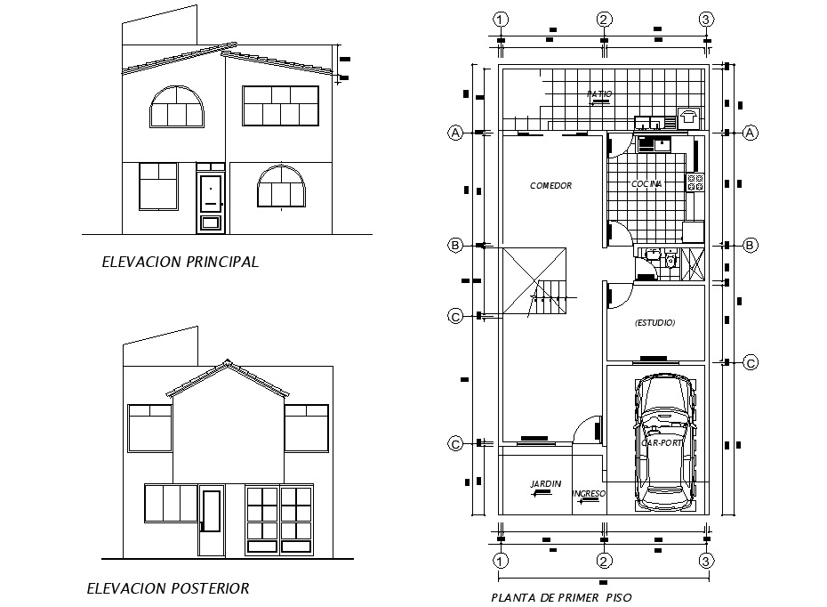 Elevation and plan hose plan layout file