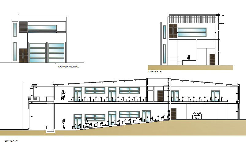 Elevation and section Architect plants of auditorium detail dwg file