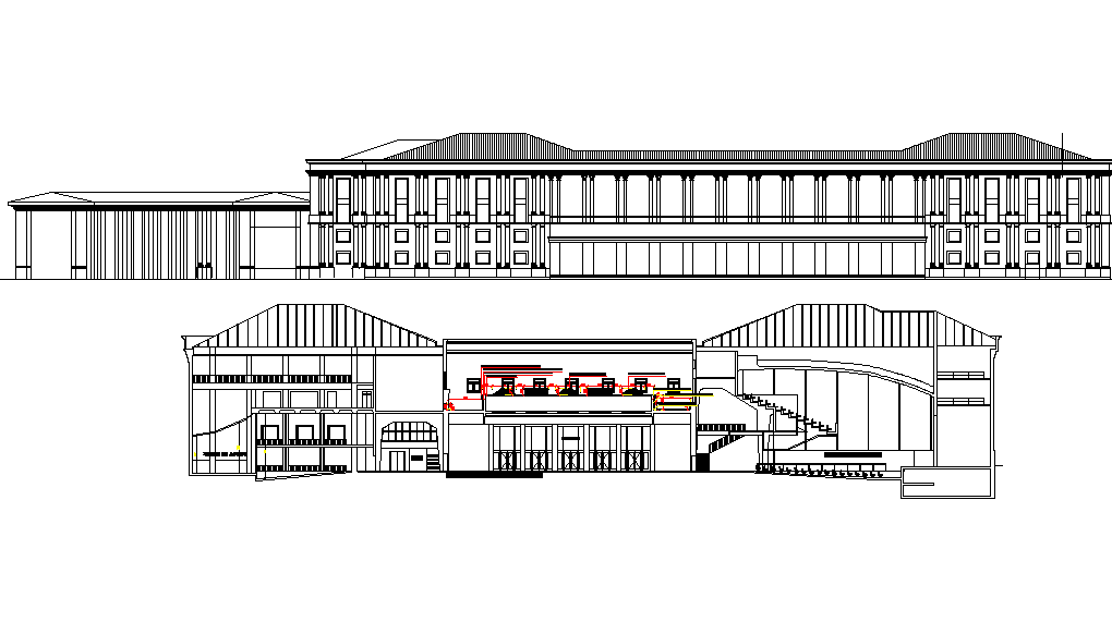 Elevation and section Argentina pavilion plan detail dwg file