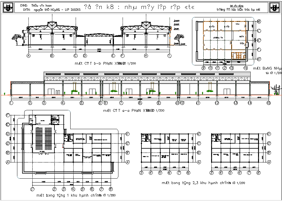 Elevation and section Automobile manufacturing plant detail