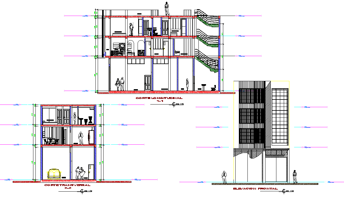 Elevation and section Family house plan layout file
