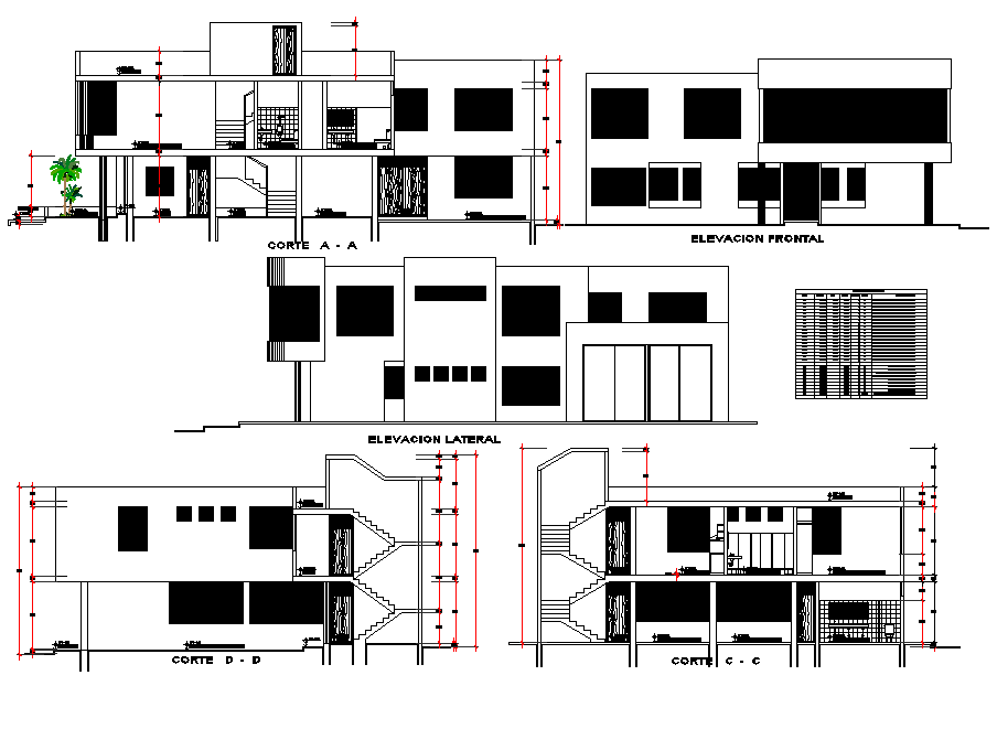 Elevation and section Local remodelling dwg file
