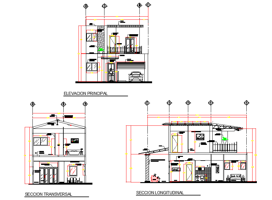 Elevation and section Residential housing autocad file