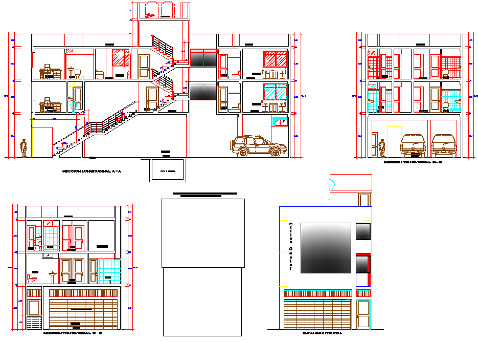 Elevation and section accounting office plan detail dwg file
