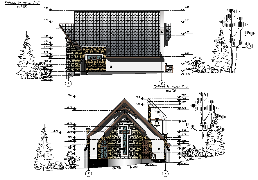 Elevation and section chapel plan detail dwg file