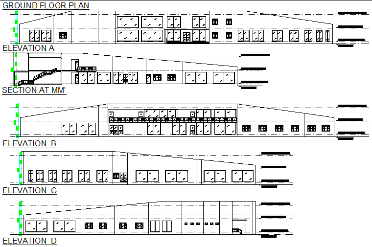 Elevation and section club complete detail dwg file