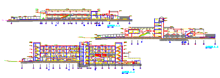 Elevation and section design drawing of Hospital design drawing