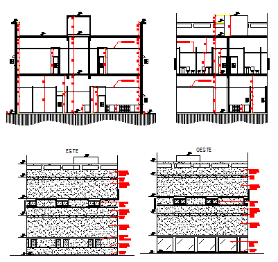 Elevation and section design drawing of hospital design drawing