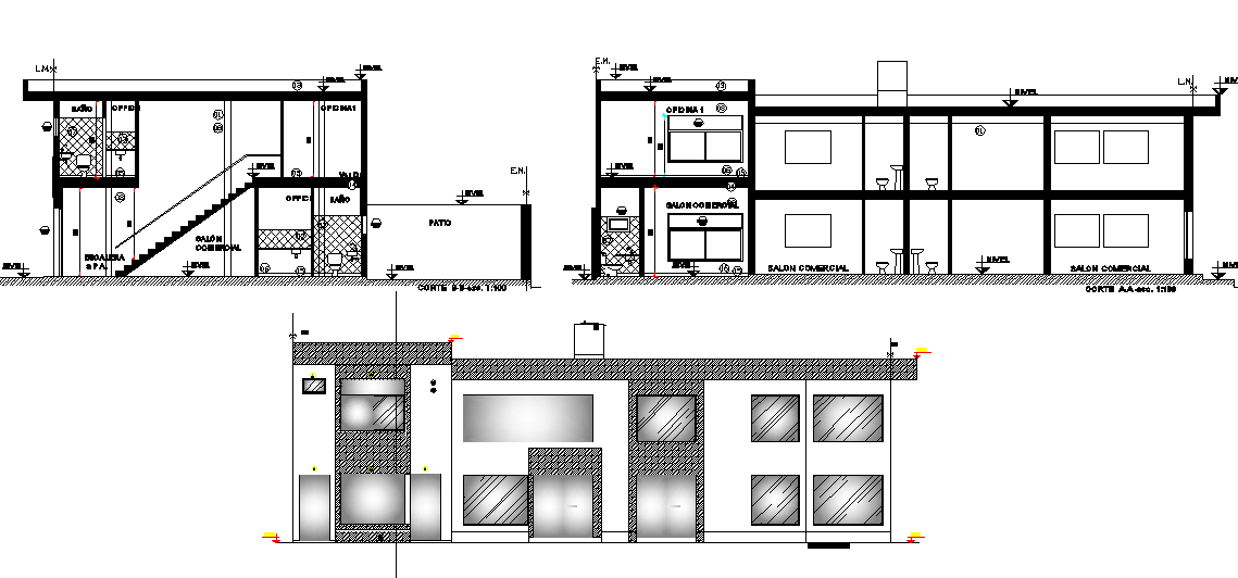 Elevation and section detail dwg file