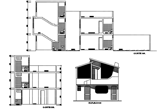 Elevation and section detail dwg file