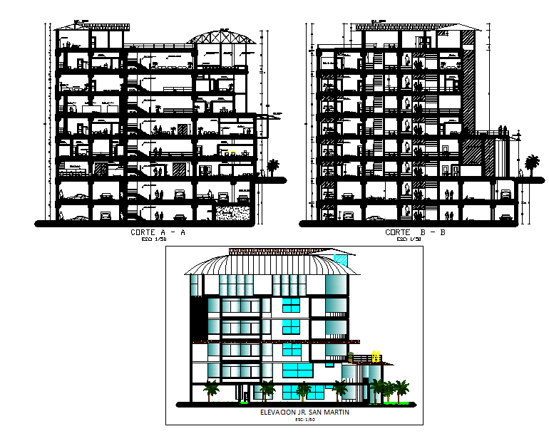 Elevation and section detail dwg file