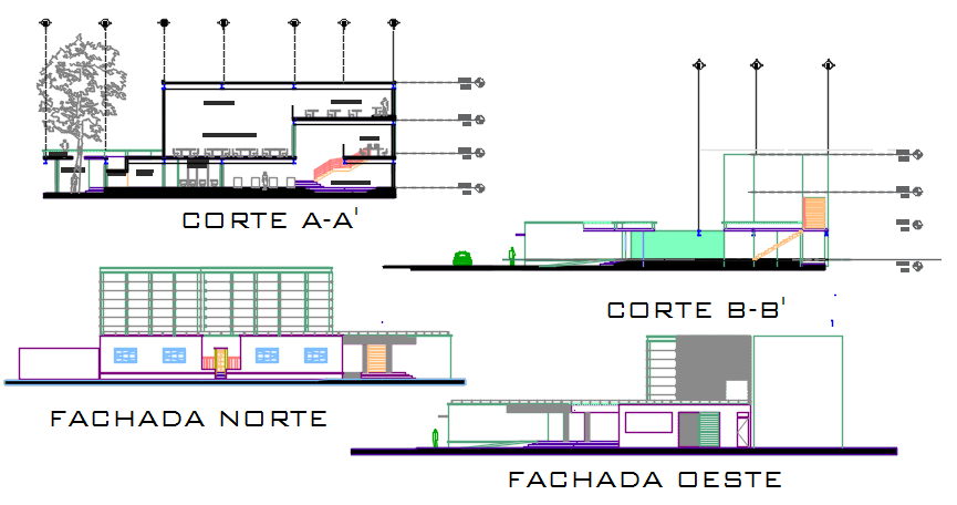 Elevation and section detail dwg file