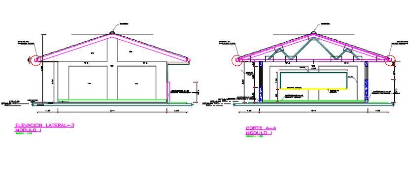 Elevation and section detail dwg file