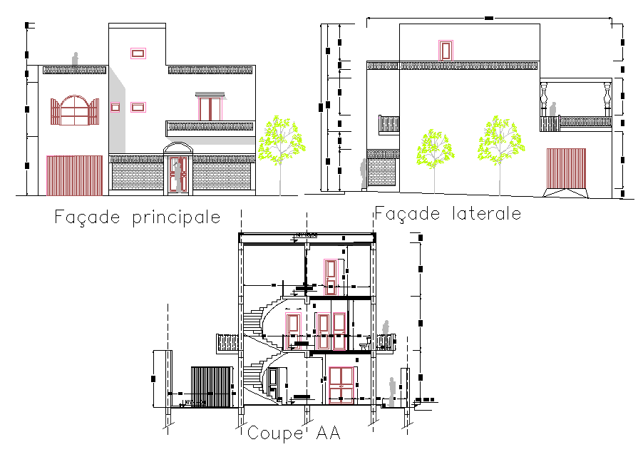 Elevation and section home plan autocad file