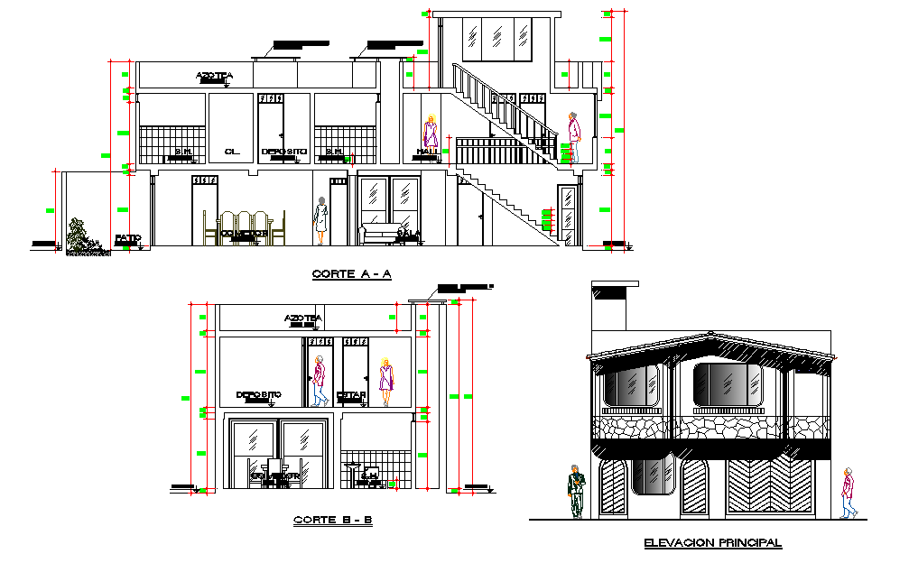 Elevation and section home plan detail layout file