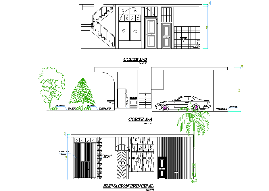 Elevation and section home plan layout file