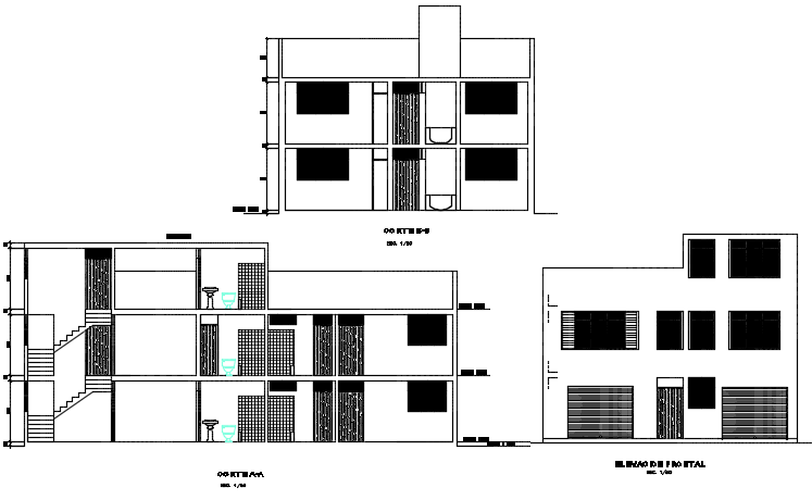 Elevation and section hose detail dwg file