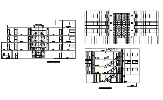 Elevation and section hotel detail dwg file