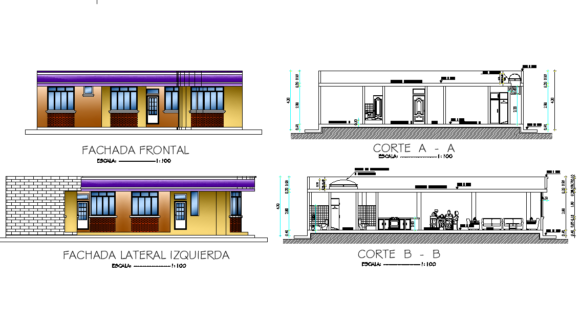Elevation and section house autocad file