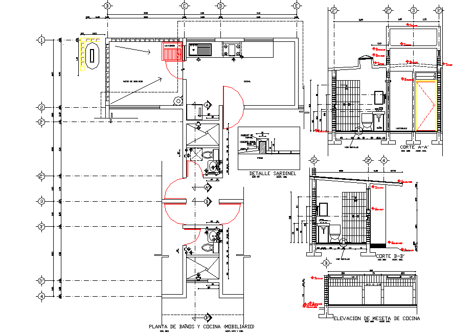 Elevation and section house autocad file