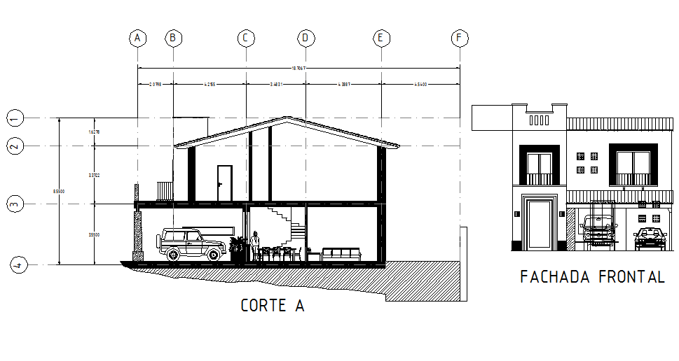 Elevation and section house autocad file