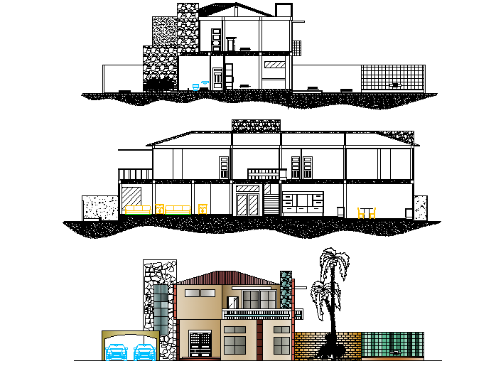 Elevation and section house detail dwg file