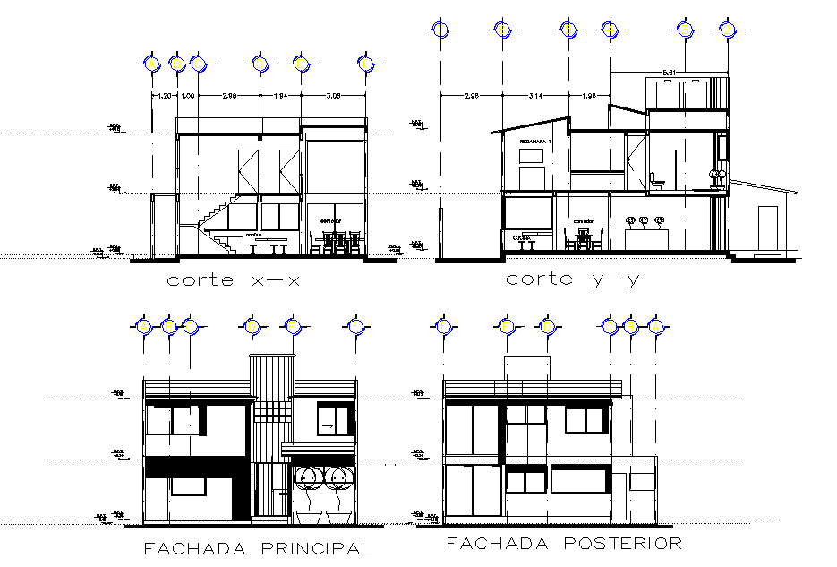 Elevation and section house detail dwg file