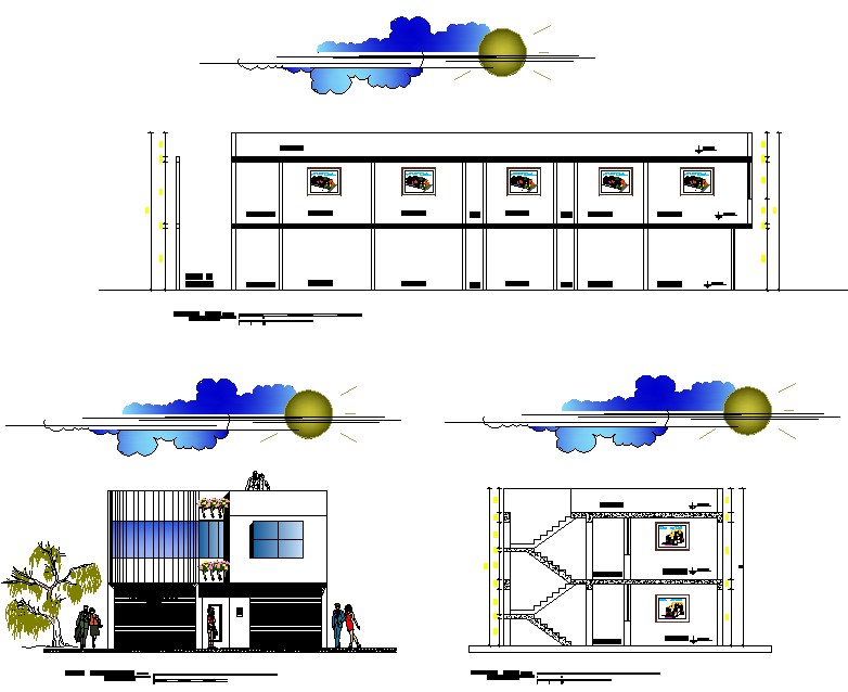 Elevation and section house detail dwg file