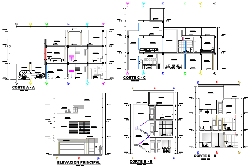 Elevation and section house map layout file