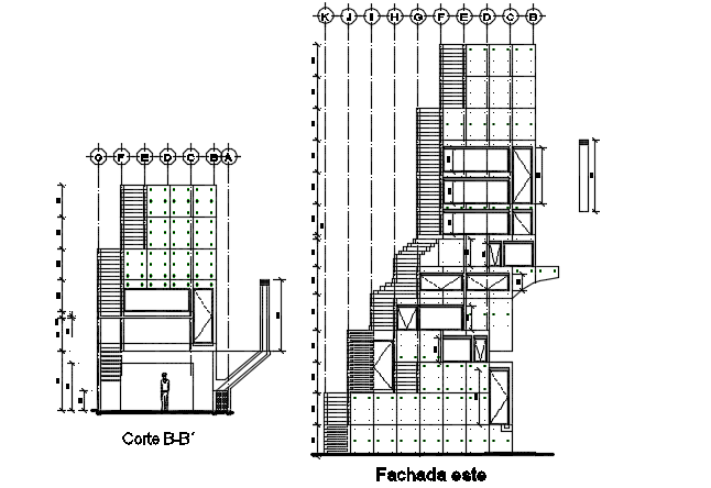Elevation and section house plan detail dwg file