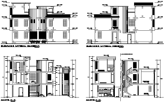 Elevation and section house plan detail dwg file