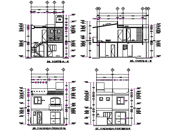 Elevation and section house plan detail dwg file