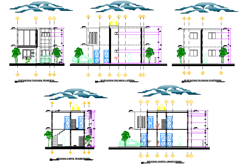 Elevation and section house room plan autocad file