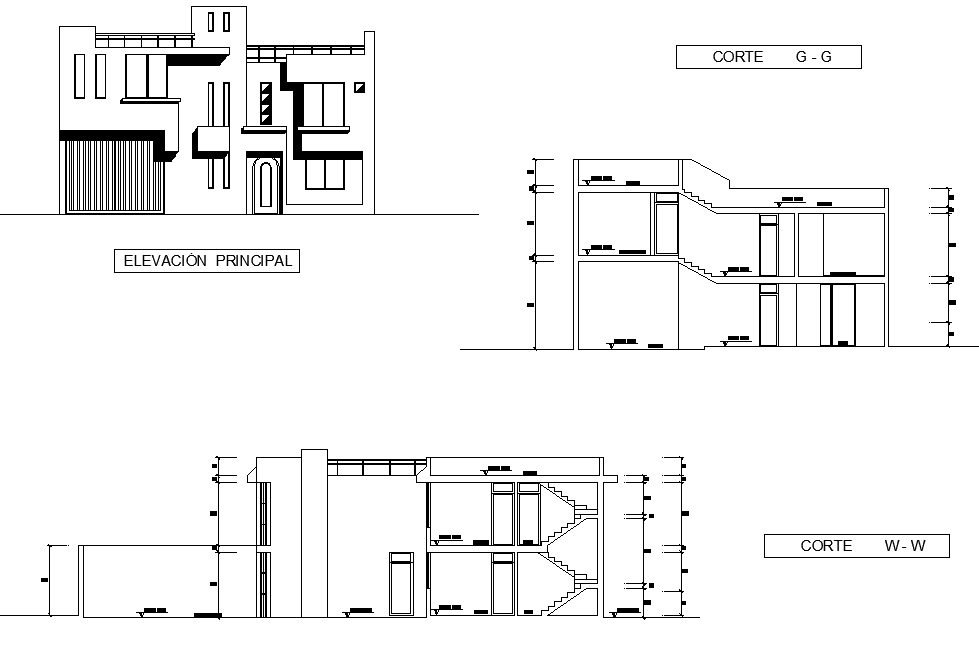 Elevation and section housing plan autocad file