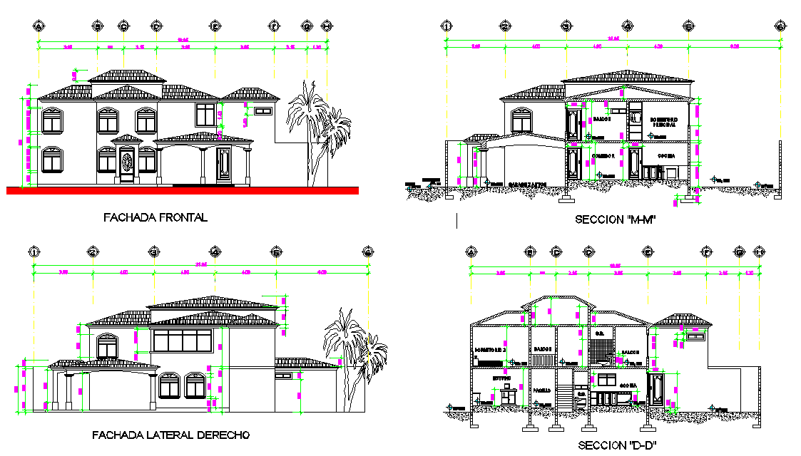 Elevation and section living place plan detail dwg file