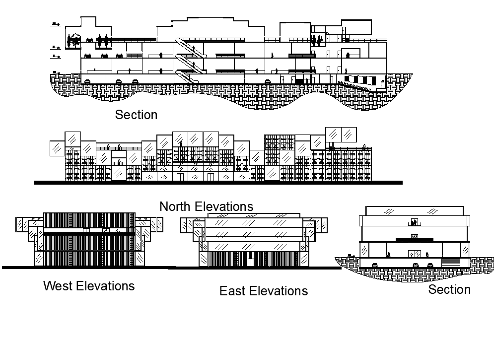 Elevation and section mall project detail autocad file