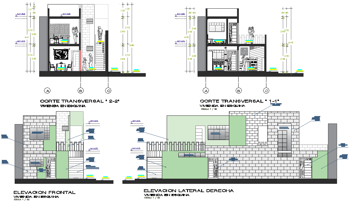 Elevation and section modular housing plan detail dwg file