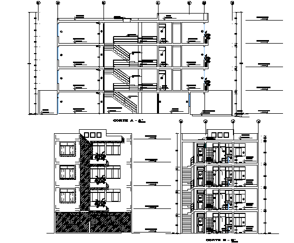 Elevation and section multi family plan detail dwg file