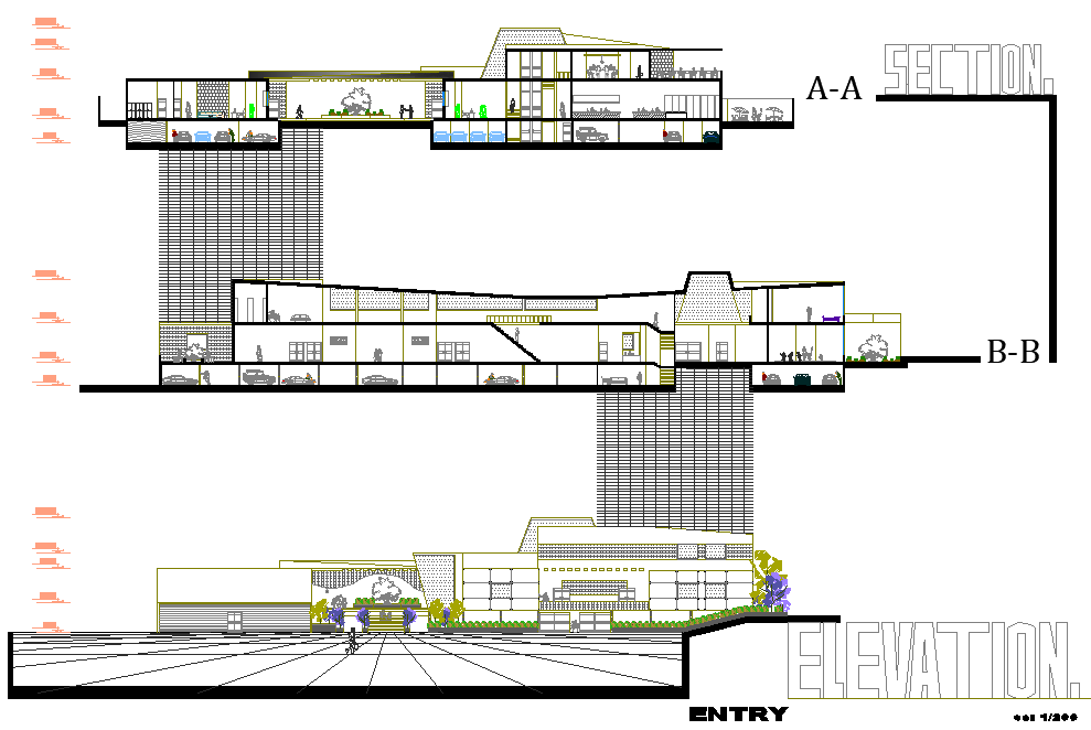 Elevation and section note book mall autocad file