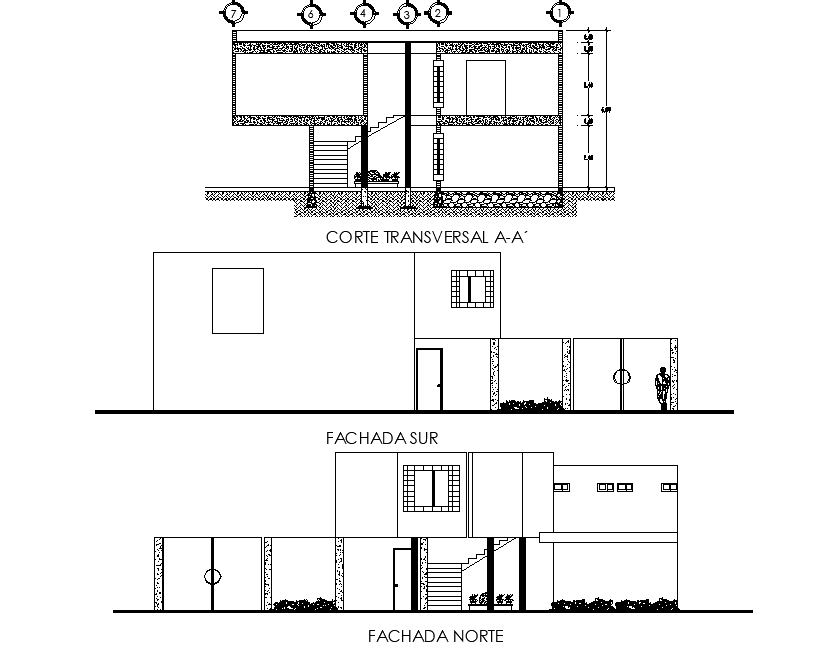 Elevation and section office plan detail dwg file