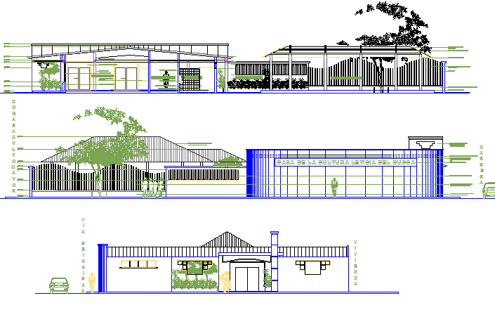 Elevation and section plan Remodeling cultural center detail dwg file