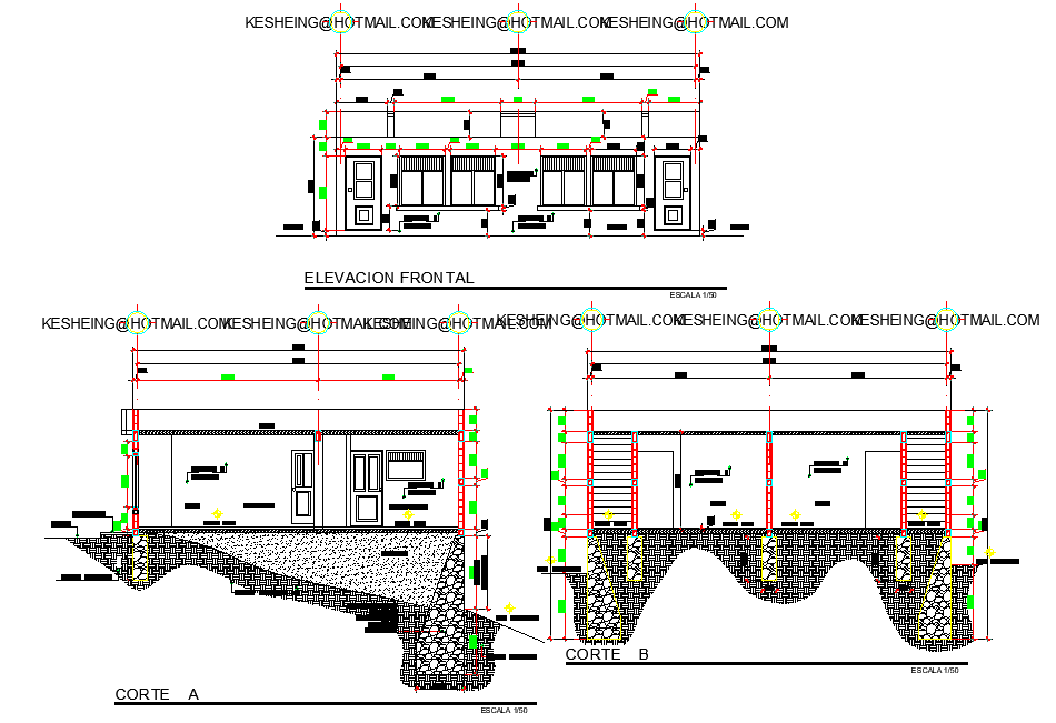 Elevation and section plan apartment detail dwg file