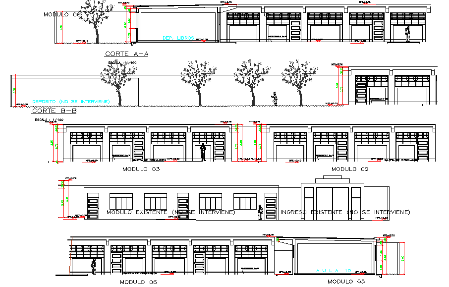 Elevation and section plan detail dwg file