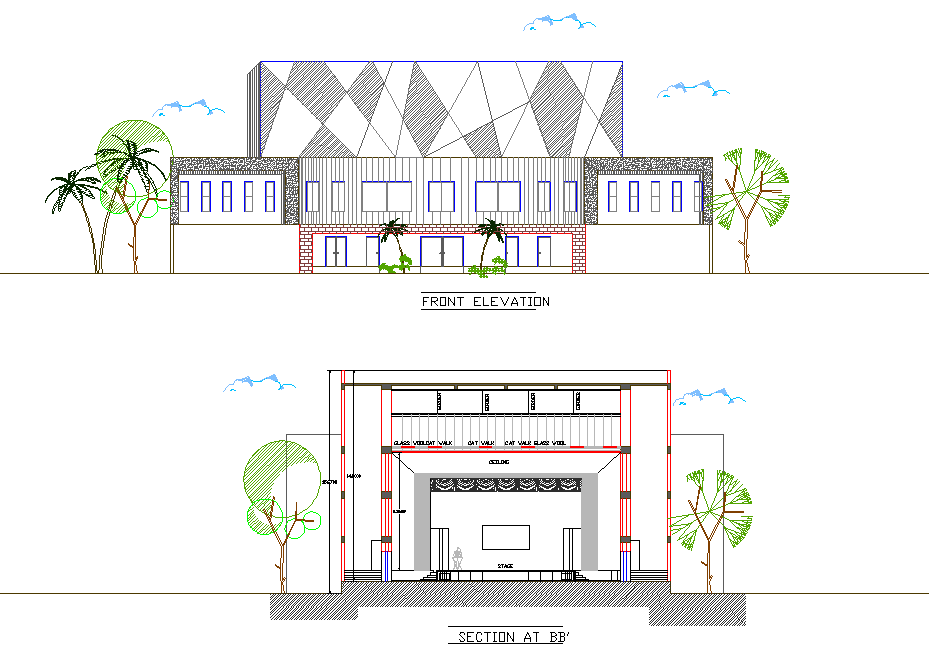 Elevation and section plan detail dwg file