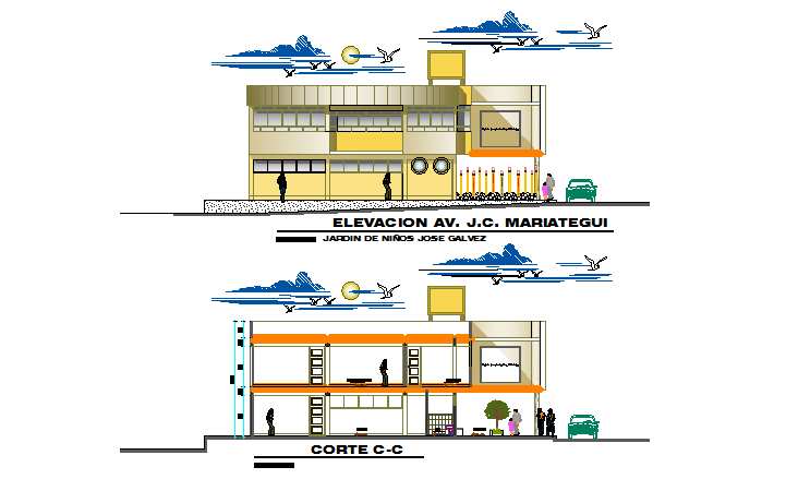Elevation and section plan detail dwg file