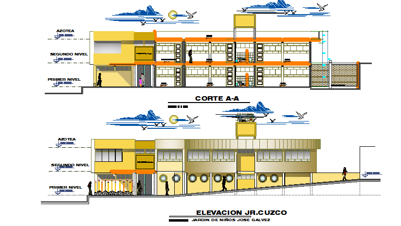 Elevation and section plan detail dwg file