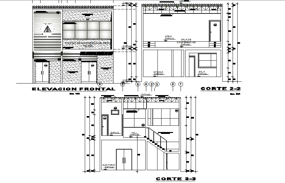 Elevation and section plan detail dwg file