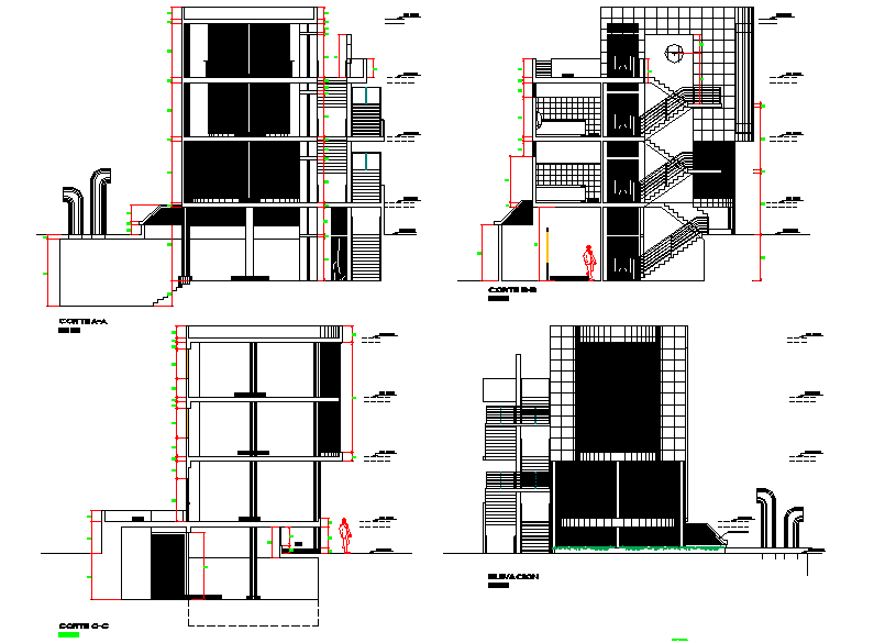 Elevation and section plan detail dwg file